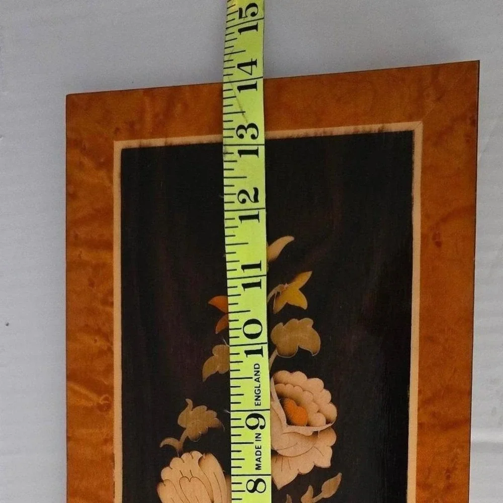 Vintage Italian Marquetry Wood Inlay Floral Wall Art Plaque Burl Wood Frame14.5" - Picture 4 of 6